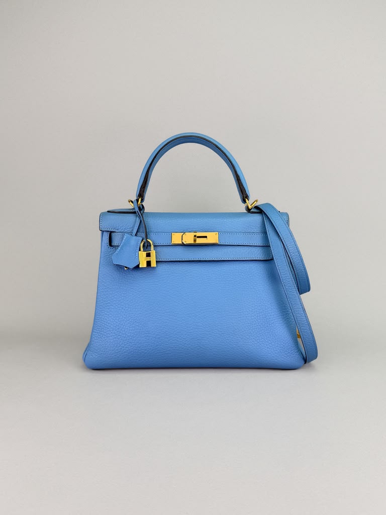 Hermès Kelly 28 Togo Blue Paradise Gold Hardware Square R Stamp