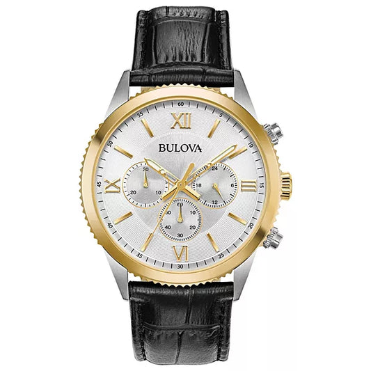 Bulova Men's Classic Two Tone Stainless Steel Chronograph Leather Watch - 98A218