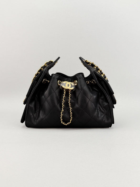 Chanel 25 Mini Calfskin Black Gold Hardware