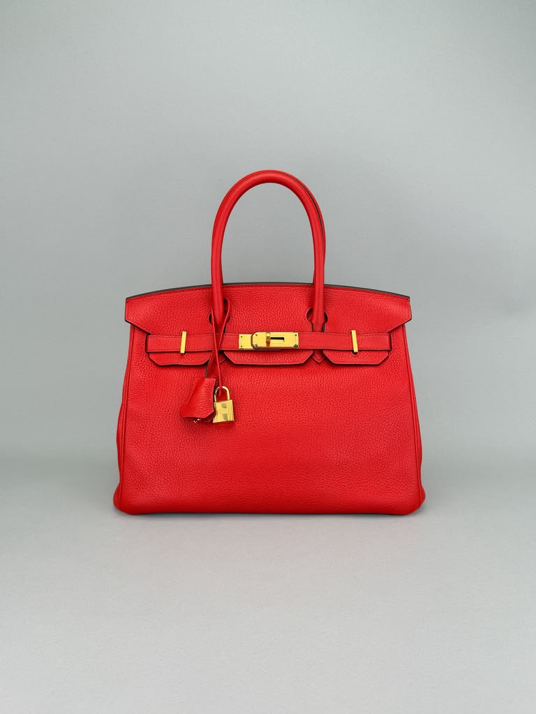Hermès Birkin 30 Togo Rouge Tomate Gold Hardware A Stamp