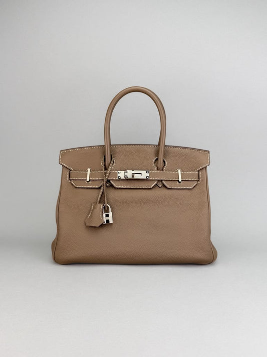 Hermès Birkin 30 Togo Etoupe Palladium Hardware Square Q Stamp